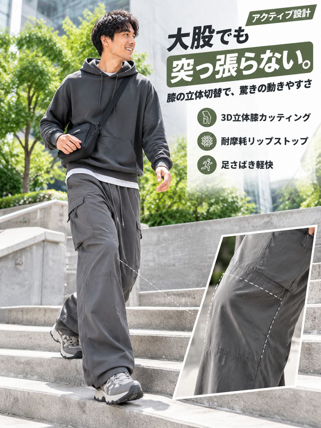 【百年老舗の極み】3D立体ワイドテーパードパンツ メンズ オールシーズン 高密度超長綿100% 形態安定・防シワ イージーケア 多機能6ポケット 美脚シルエット 深呼吸する履き心地 [JIS規格適合]
