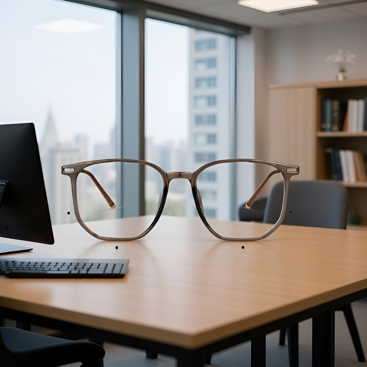 ブルーレイカットと変色機能を備えた老眼鏡着用例