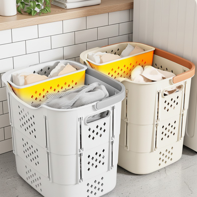Space-saving wardrobe storage solution basket