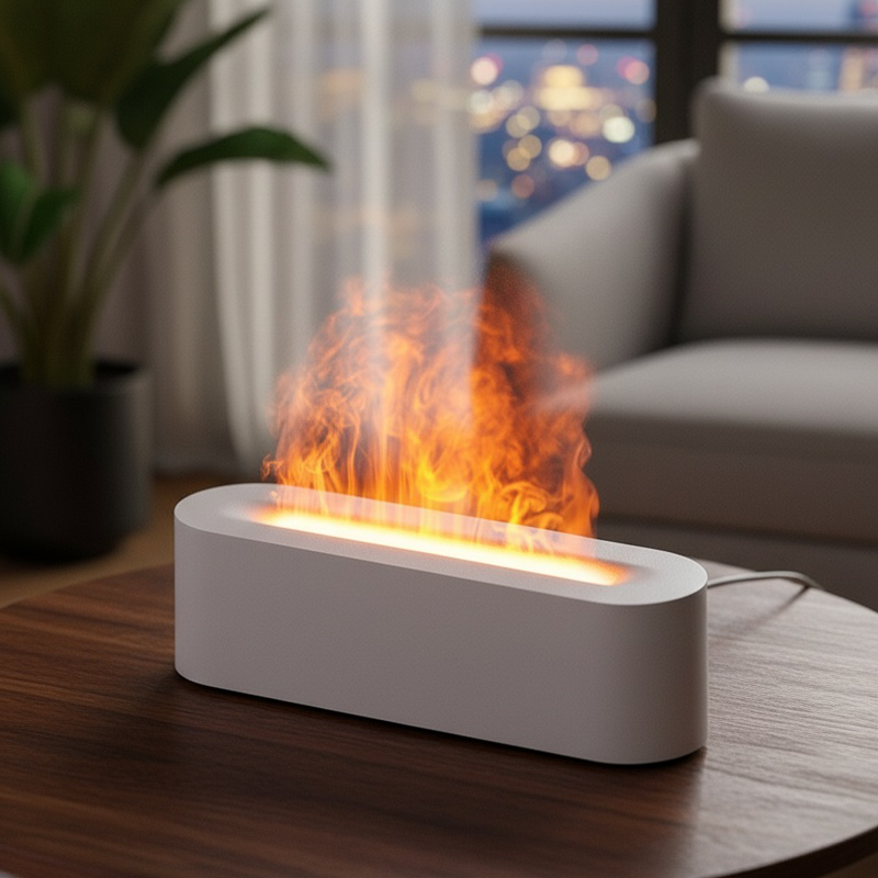 Humidificador USB con llama de colores, difusor de aroma, luz ambiental para oficina y hogar