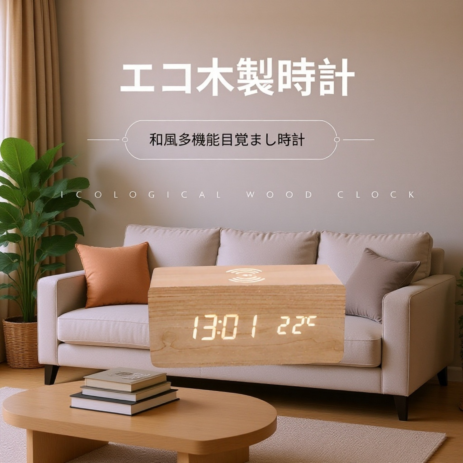 木製デザインの多機能LEDデジタル時計