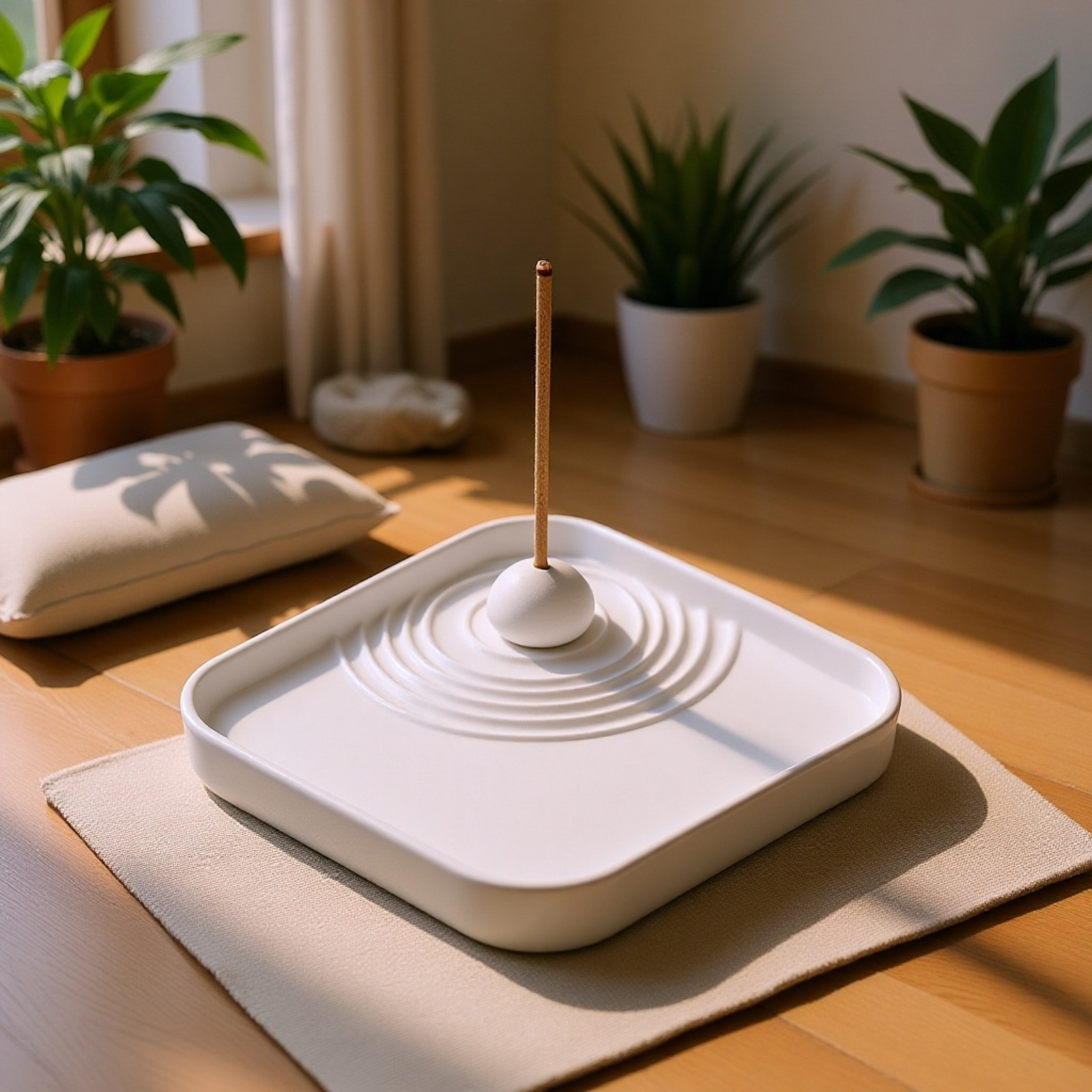 Detalle del porta incienso de yeso con ondas