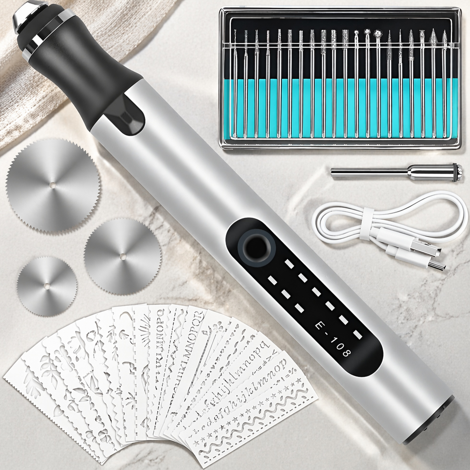 Electric grinding and engraving pen in use