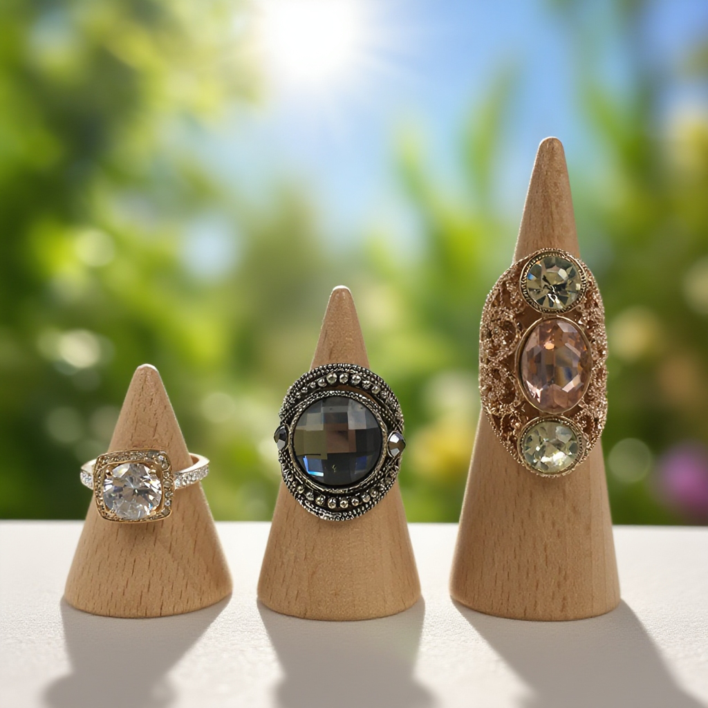 Dřevěný kuželový stojan na prsteny z bukového dřeva – detail produktu