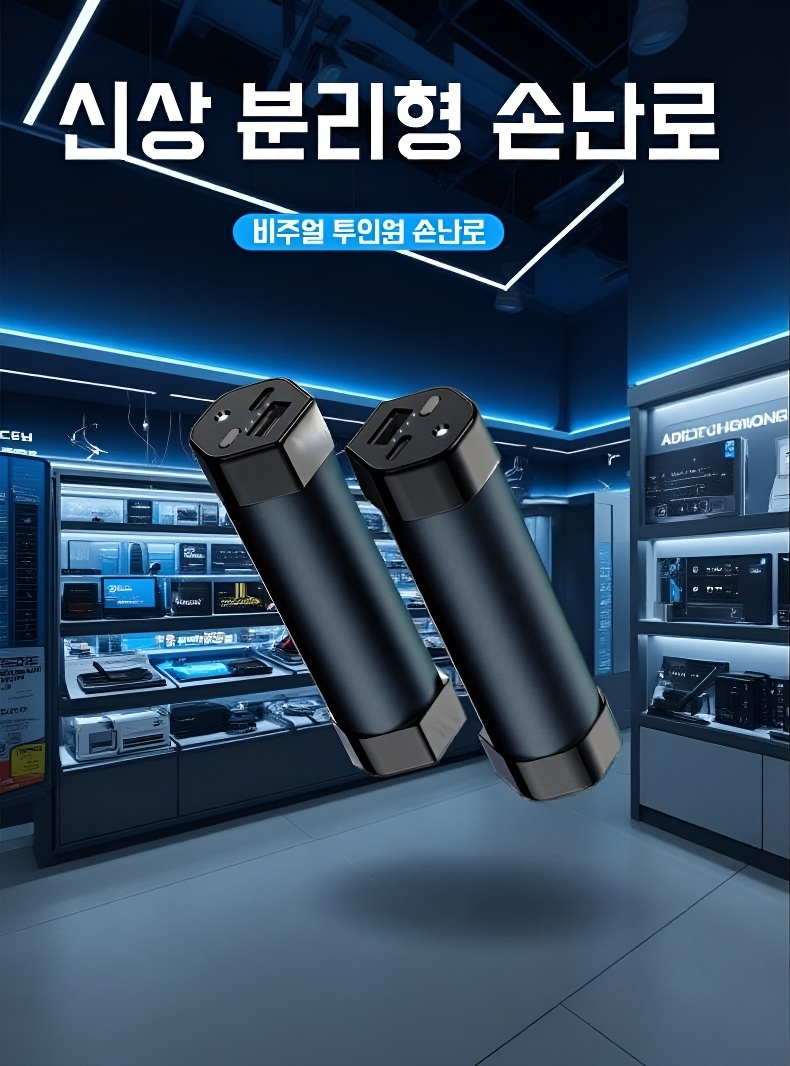 분리형 보조배터리와 발열 손난로 제품 이미지