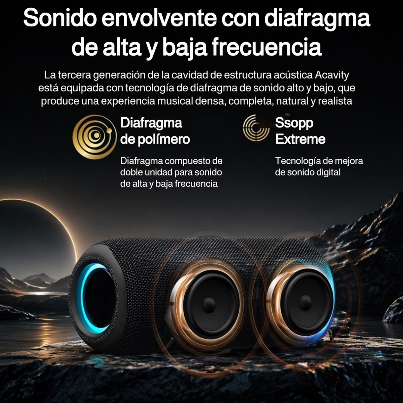 Altavoz Bluetooth inalámbrico portátil de alta potencia, resistente al agua, para exteriores
