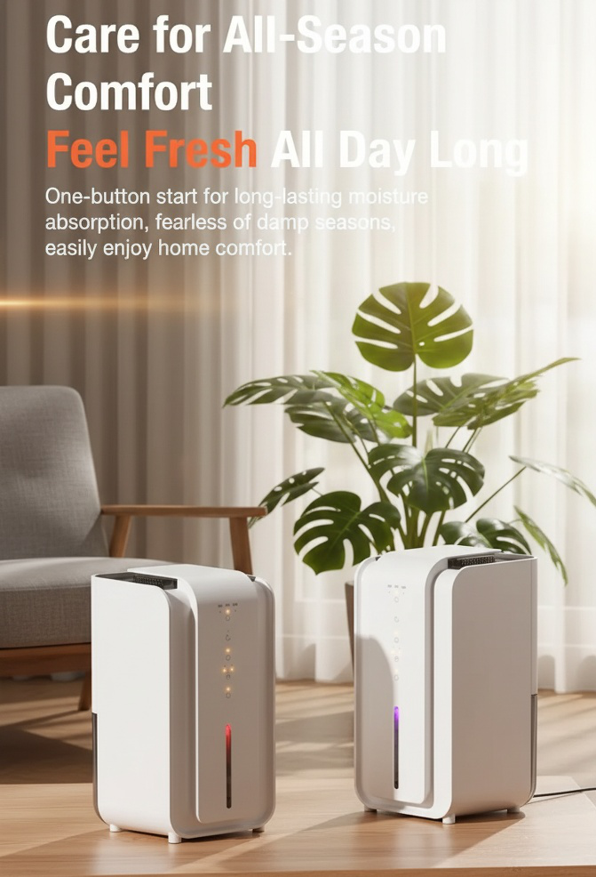 Silent operation mini dehumidifier for small spaces