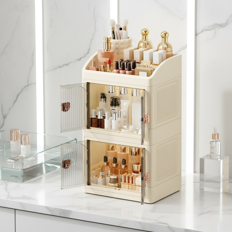 Boîte de rangement cosmétique multifonctionnelle à tiroirs anti-poussière pour le bureau à domicile