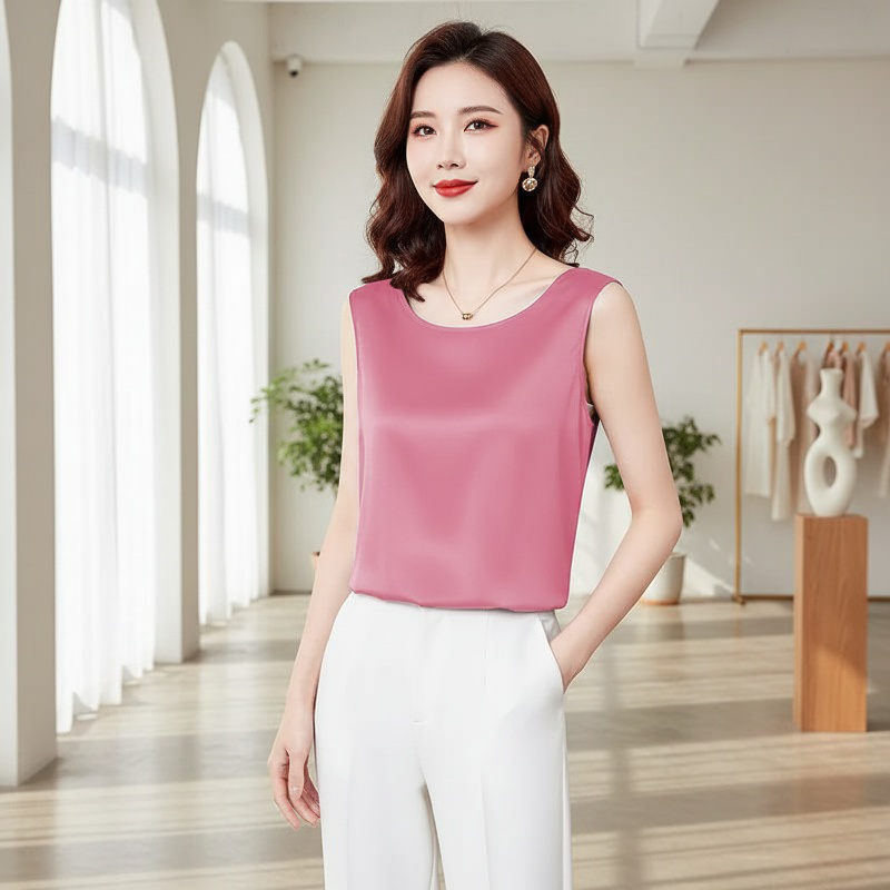 여성 이너 정장 이너 반소매 인조 실크 셔츠