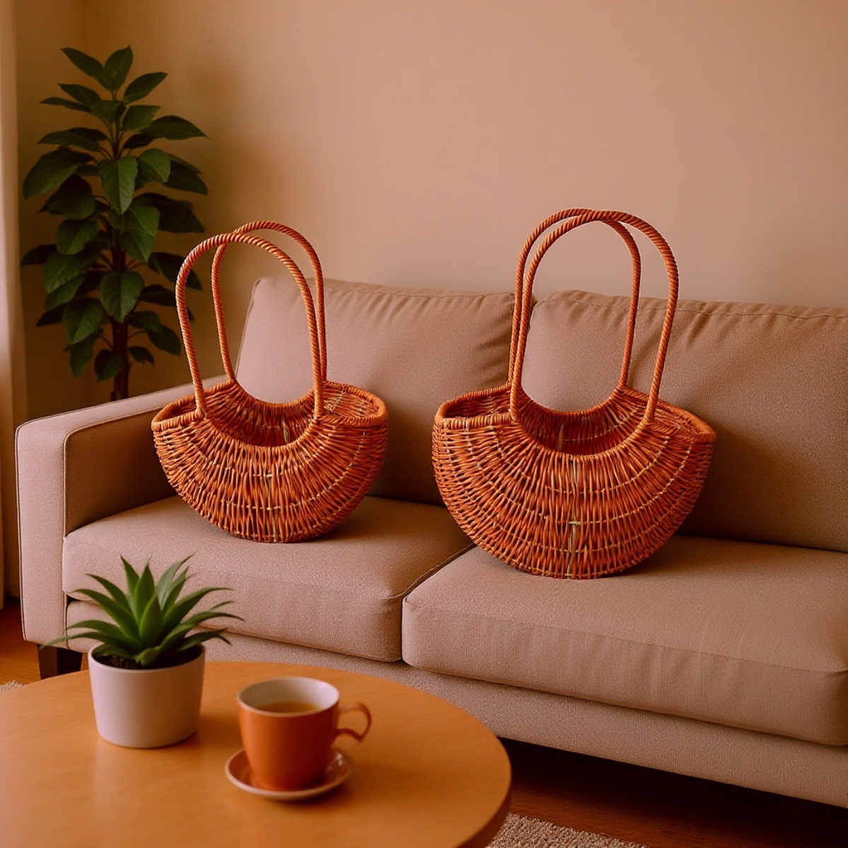 Cesta de flores de mano, cesta de frutas de imitación de ratán.