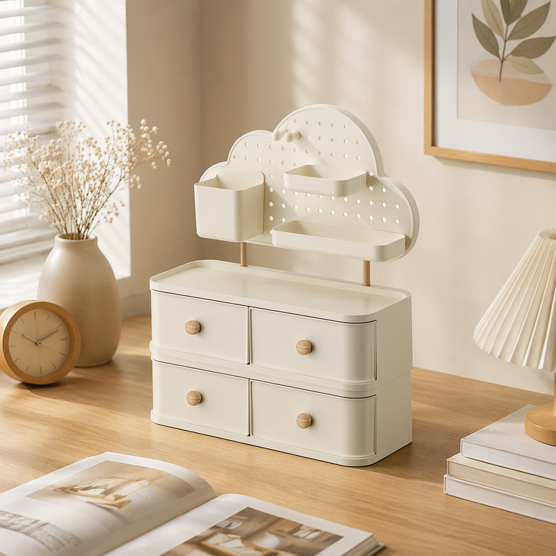 Drawer-Style Desktop Cloud Storage Box with Holes, High-Capacity Organizer Shelf