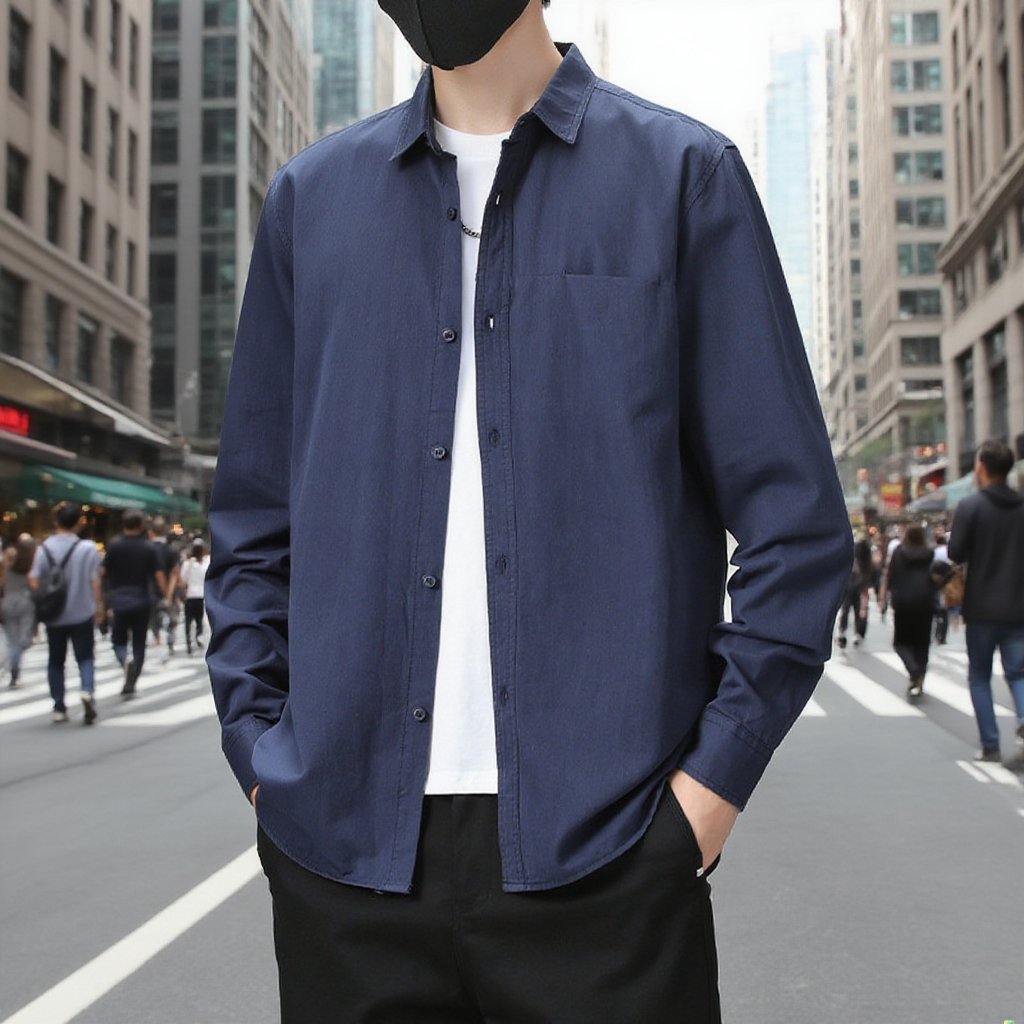 남성 순면 겉에 캐주얼 외투를 입다