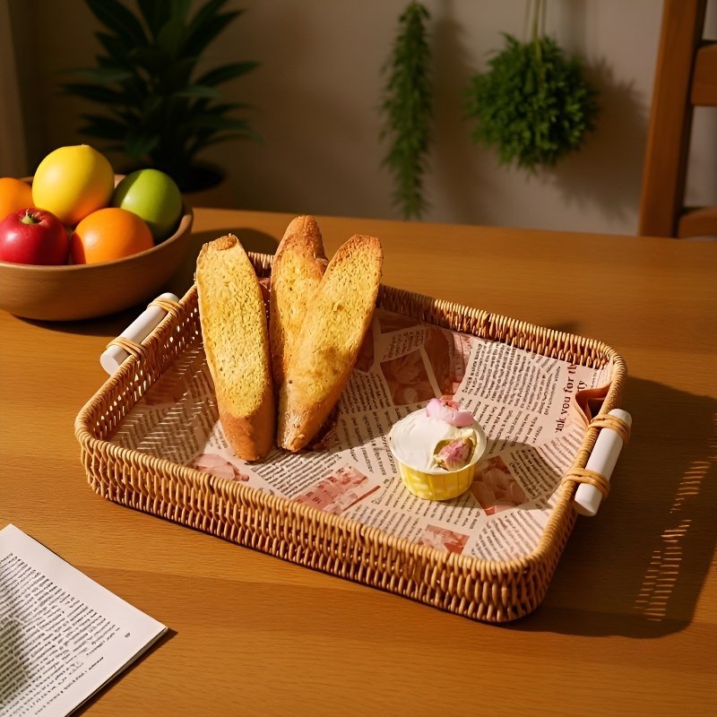 Organizador de cocina de ratán con utensilios dentro