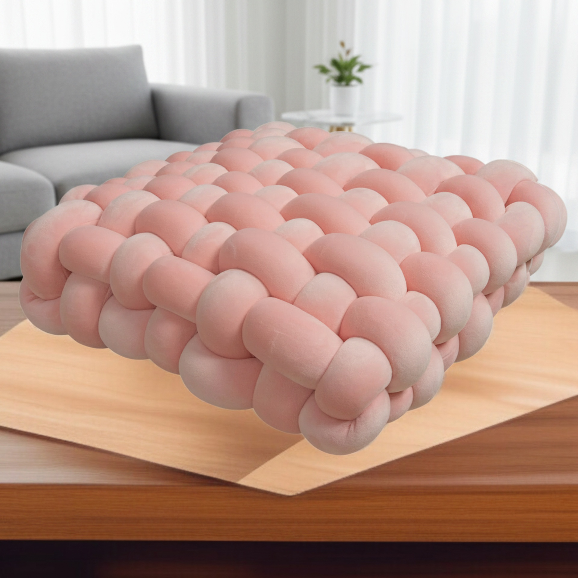  Cozy Woven Knot Cushion, Plush Sofa Pillow for Modern Home Interiors