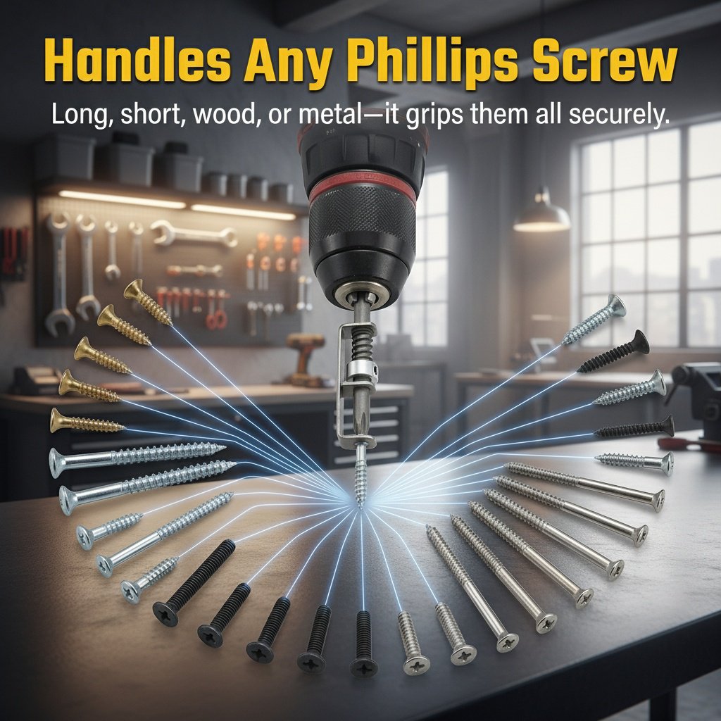Automatic screw fixing drill bit attached to drill