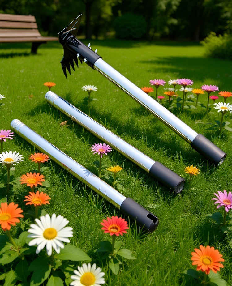 인체공학적 디자인의 제초삽 사용 장면