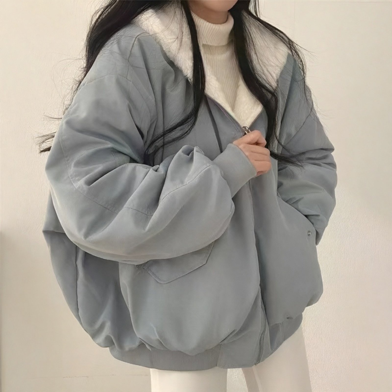 フード付き裏起毛厚手レディースコート