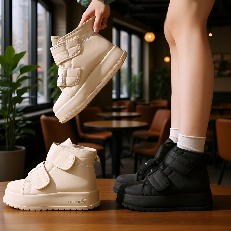 겨울 보온 캐주얼 통굽 면화 기모 하이탑 면화녀 키높이 스노우 부츠녀