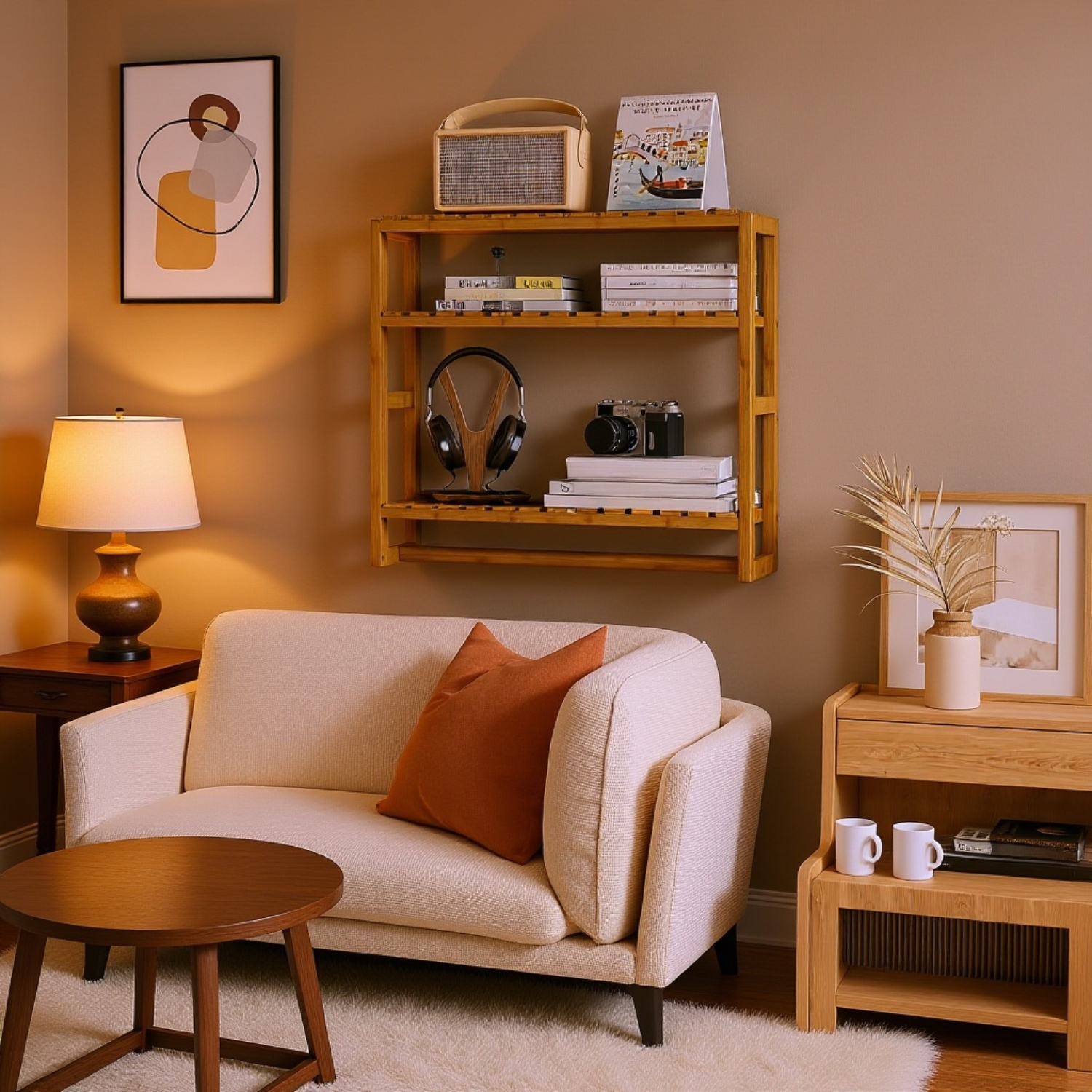 Moderní dřevěný koupelnový úložný regál