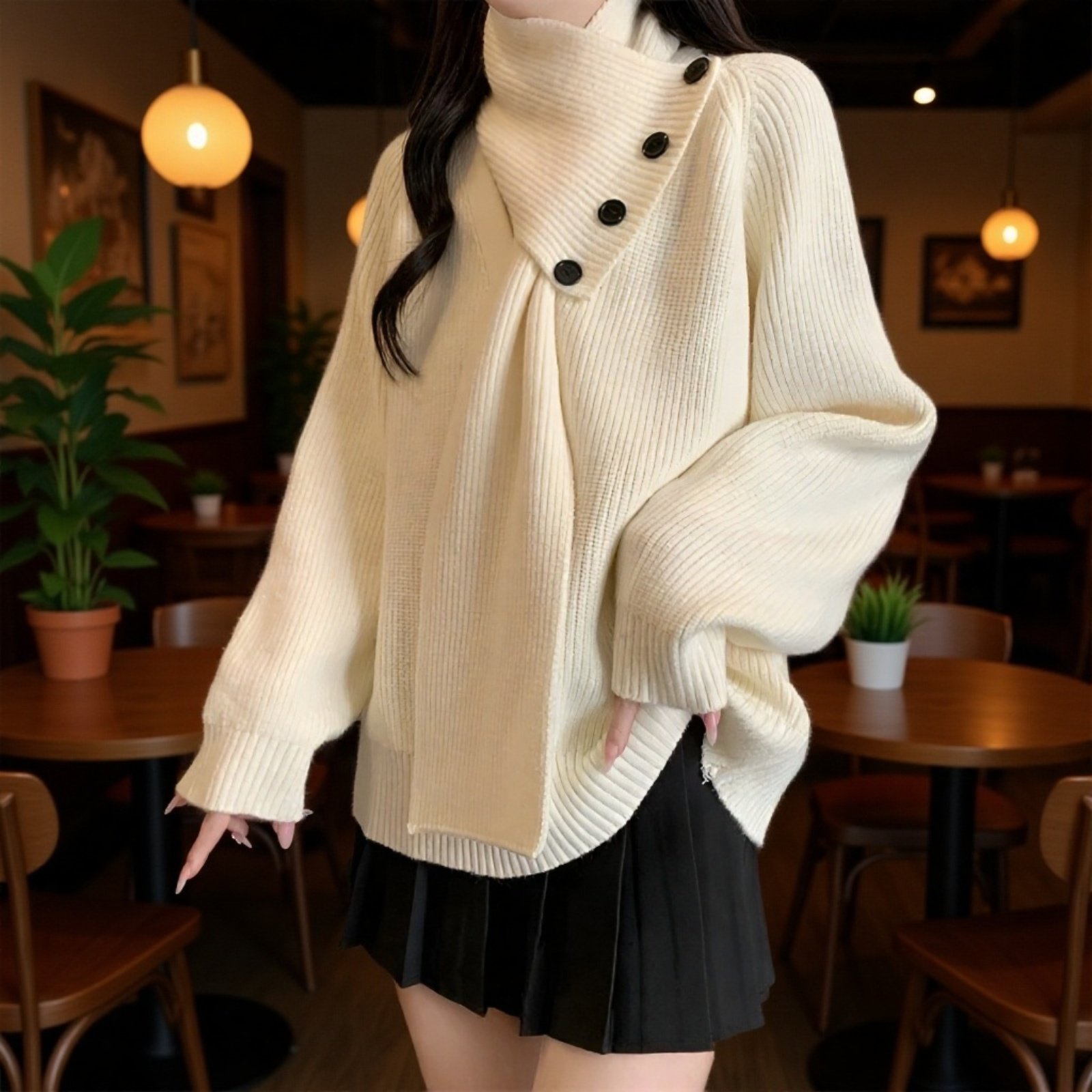 スカーフを外した状態のレディースニット