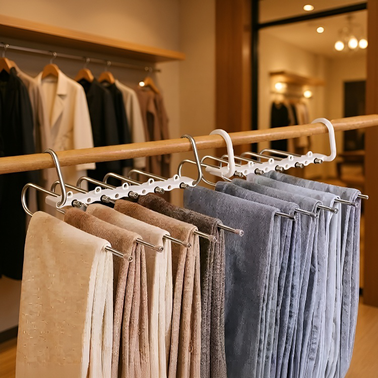 Estante multifuncional para pantalones de acero inoxidable extensible