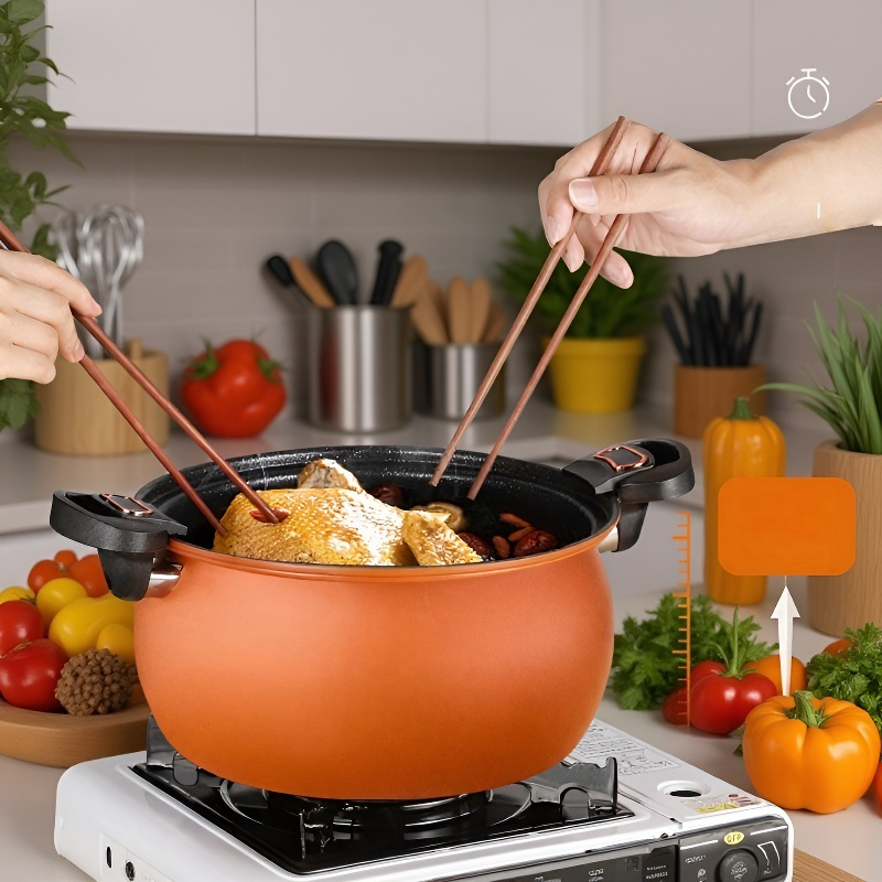 おしゃれな厚手ノンスティック微圧調理鍋・麦飯石風