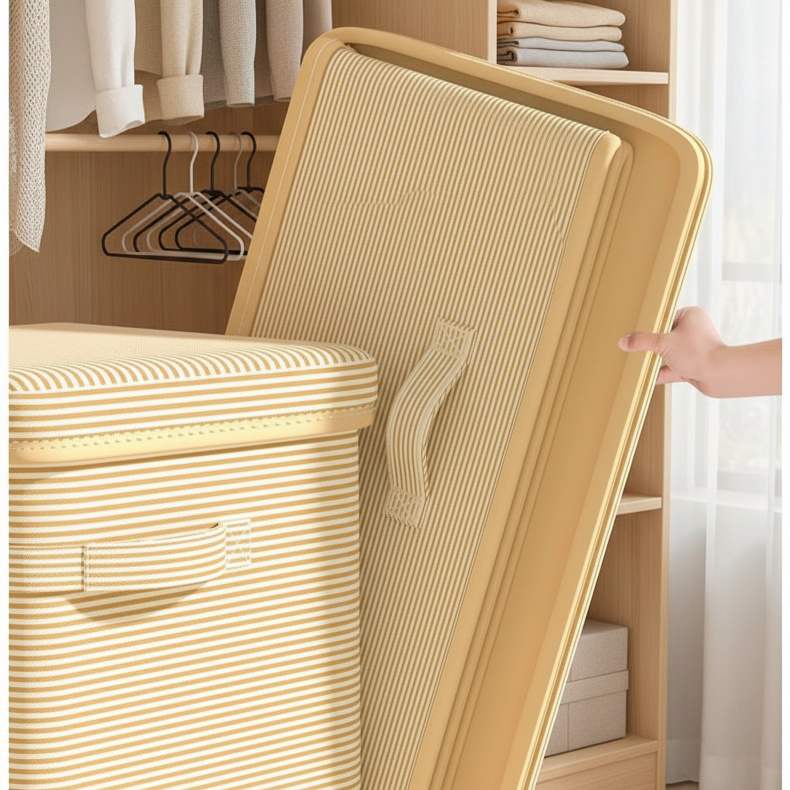 Cesta de almacenamiento grande con tapa, caja organizadora de ropa para armario