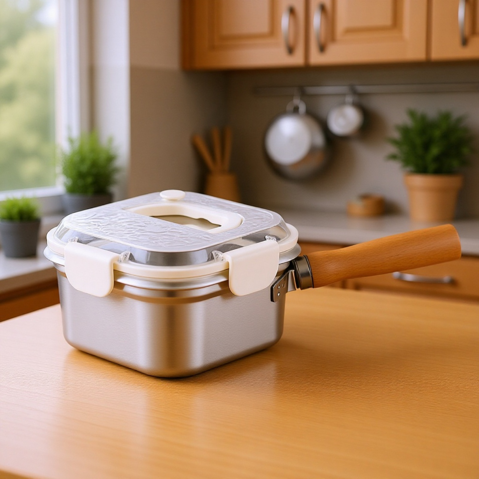 日本製ステンレススクエアフライパン 家庭用麺調理鍋 ミルクポット アウトドアポータブル多機能鍋 天ぷらフライパン