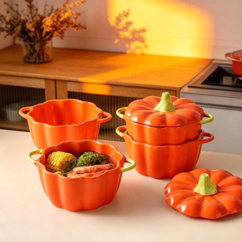 Calabaza Keramikschale mit Deckel und zwei Griffen für Suppe