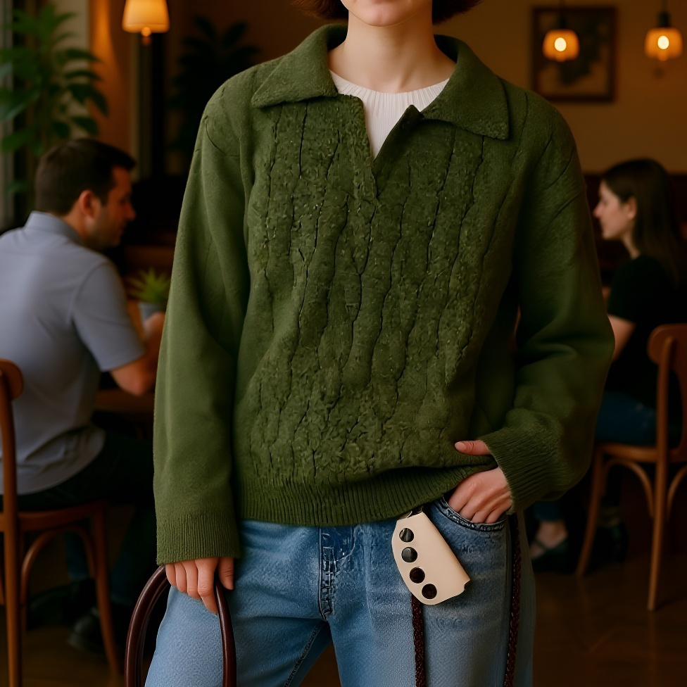 オーバーサイズ厚手Vネックセーター ユニセックス 秋冬ファッション