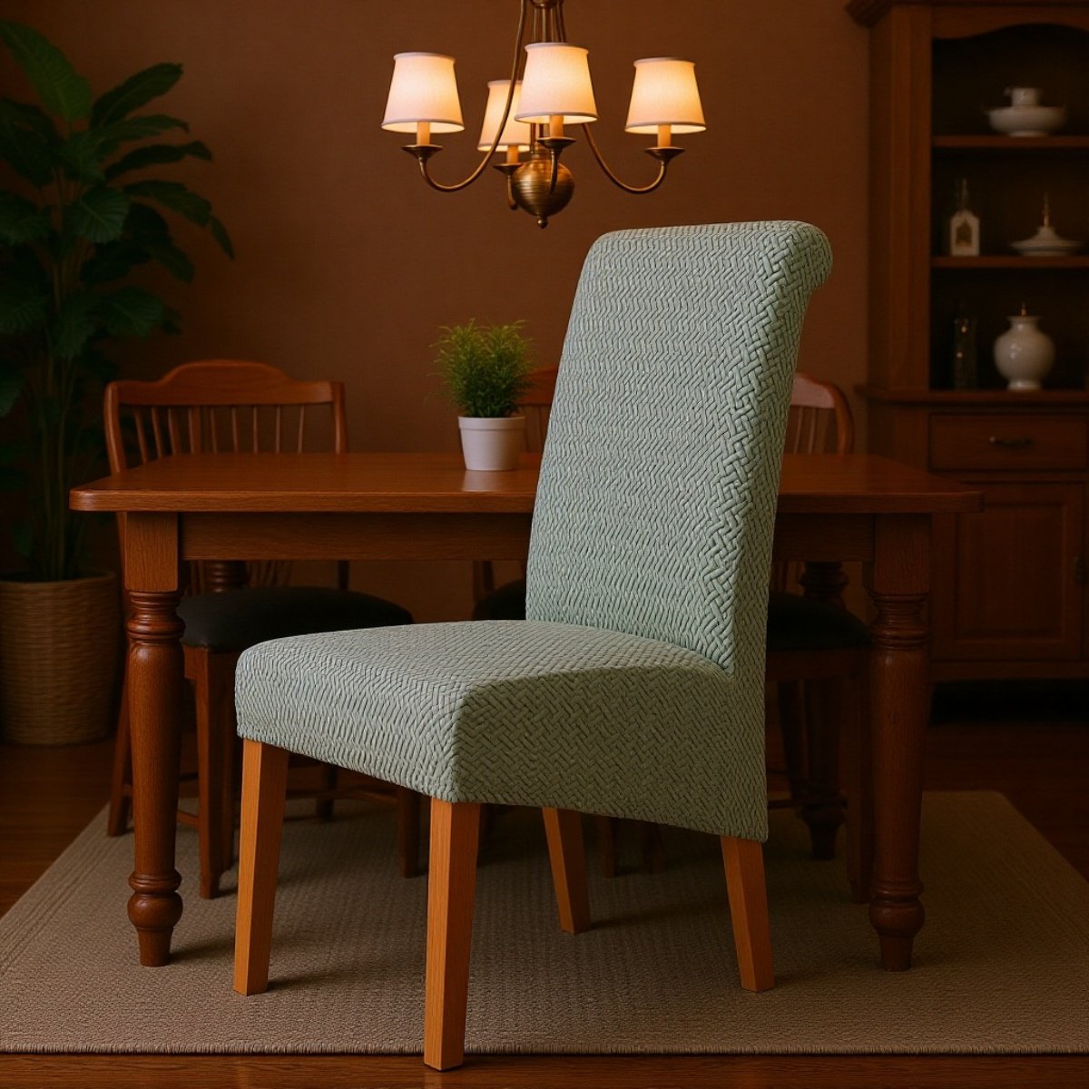 Chaise de salle à manger en tissu jacquard extensible, dossier haut, pour hôtel