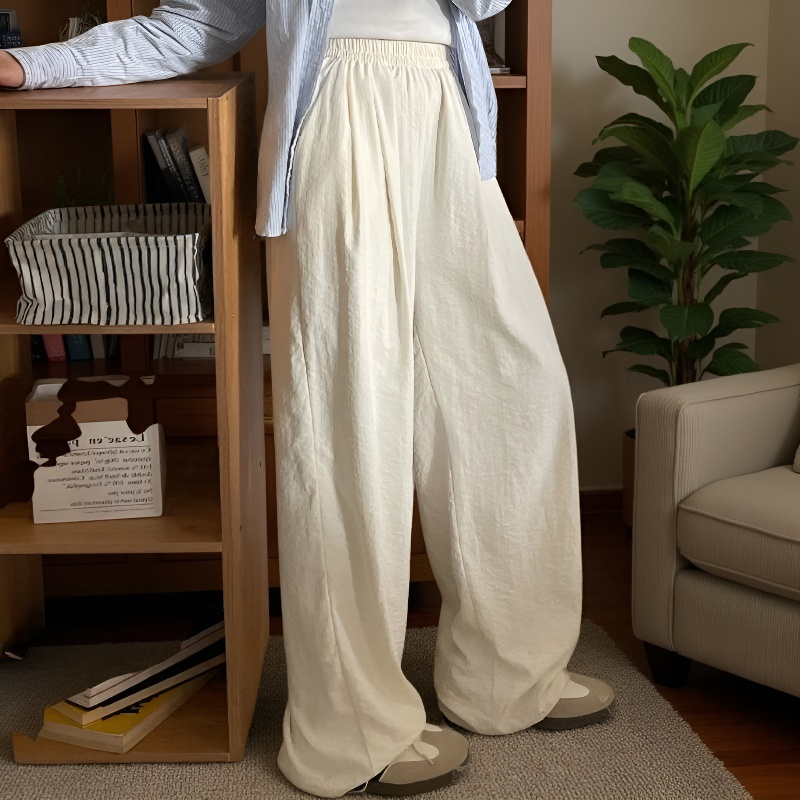 クリームムースヤマモト パンツ レディース 夏 カジュアル 多用途 ドレープ クリーム パンツ テクスチャード レイジー アイスシルク ワイドレッグパンツ