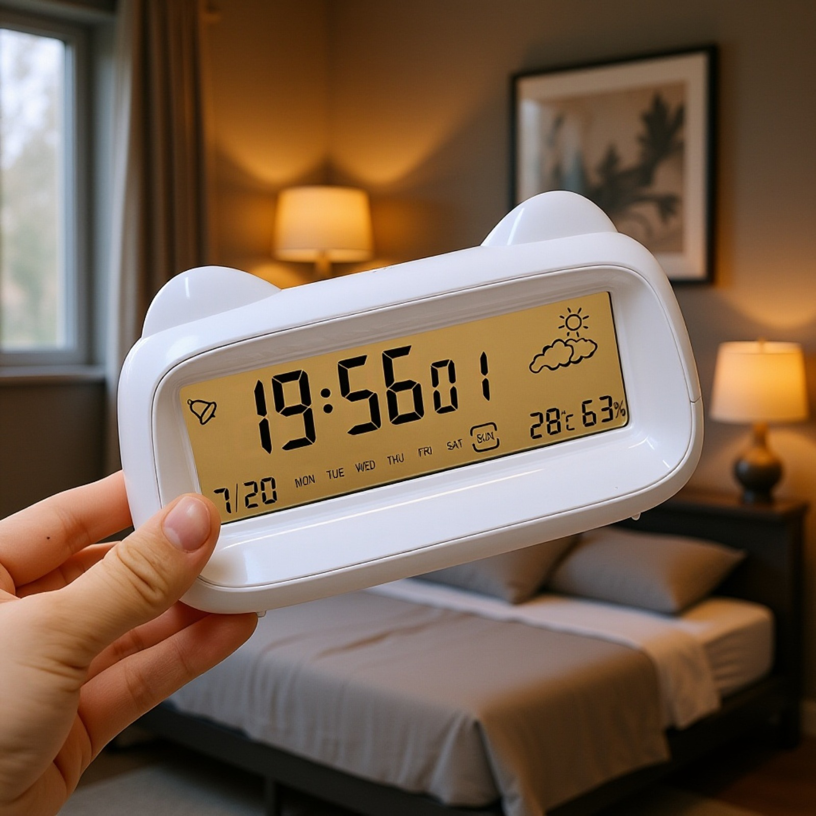 かわいい猫デザイン 子供用電子時計 スマートデジタル表示・卓上・夜光・充電式