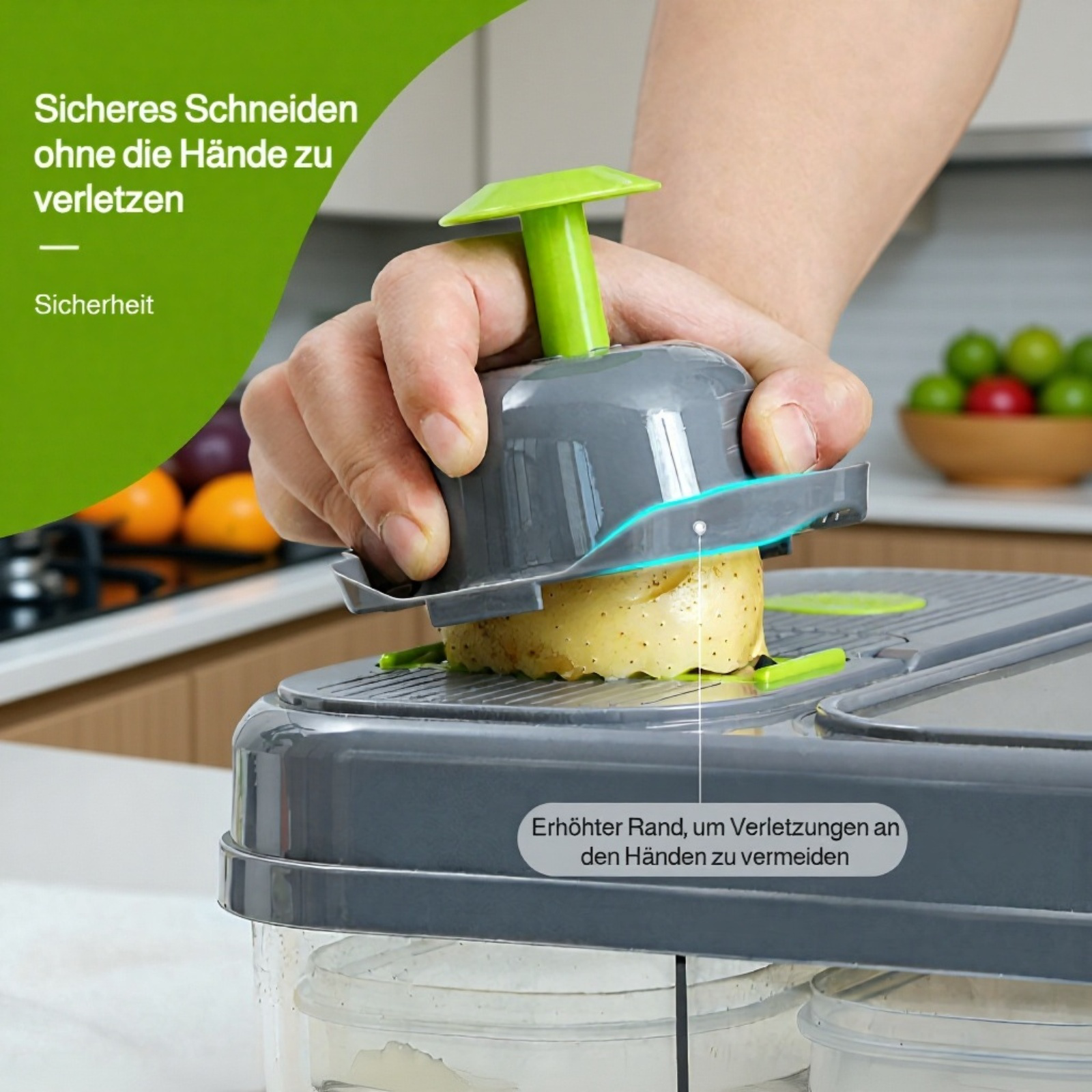 Multifunktionaler Gemüseschneider mit Fingerschutz und Haushalts-Schneidegerät