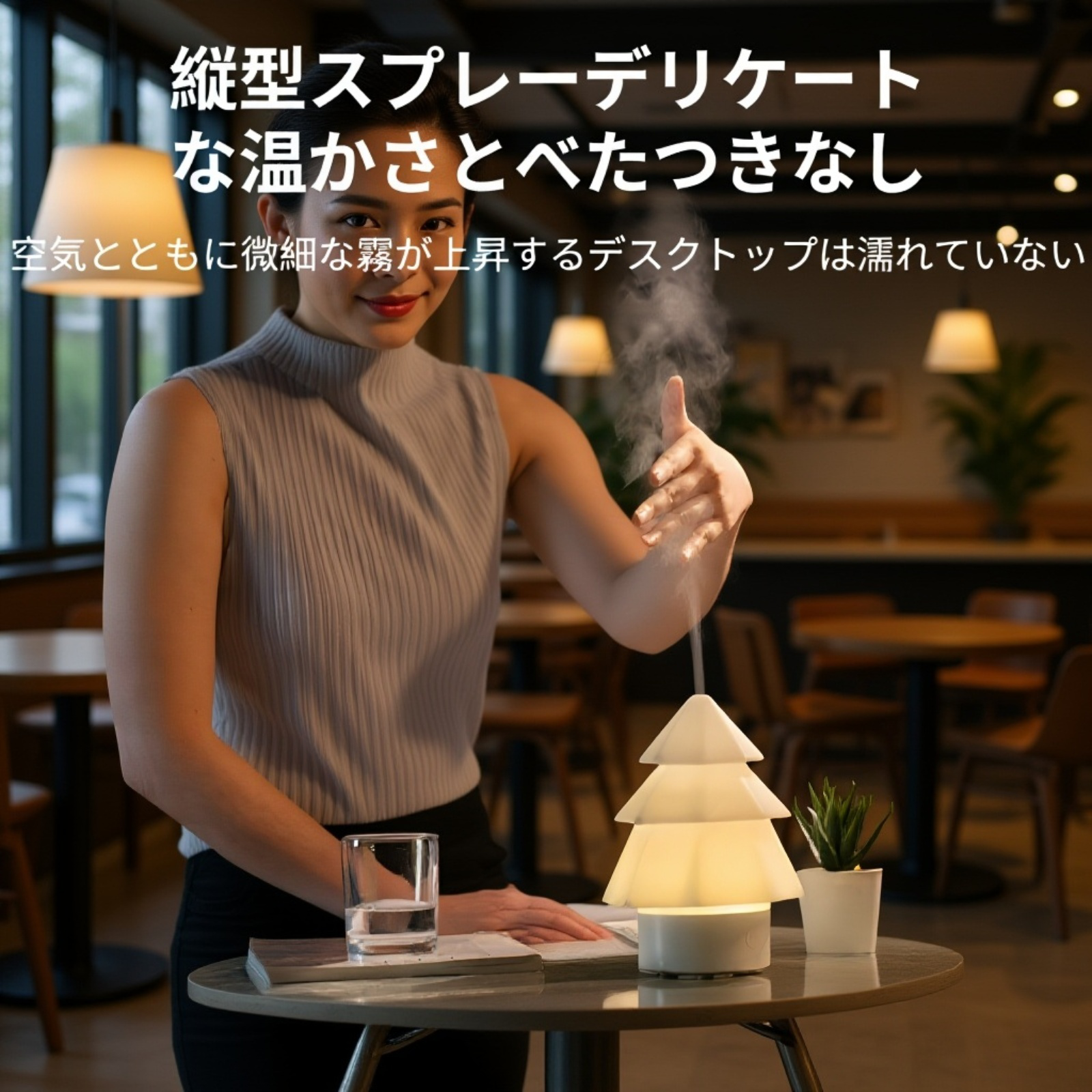 デスク上に置いたクリスマスツリー香薰機