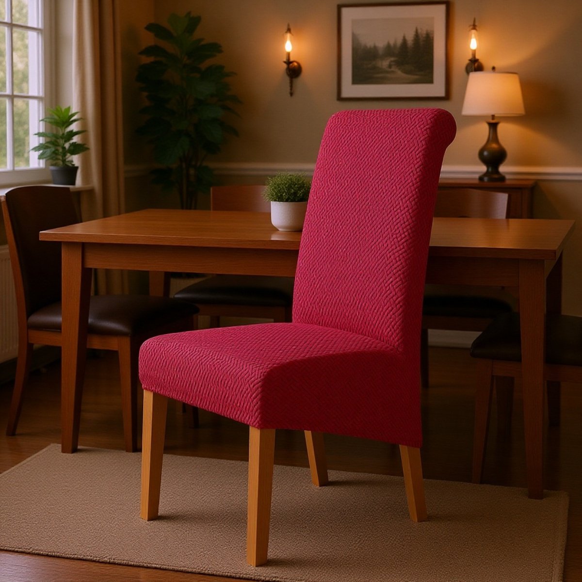 Chaise de salle à manger en tissu jacquard extensible, dossier haut, pour hôtel