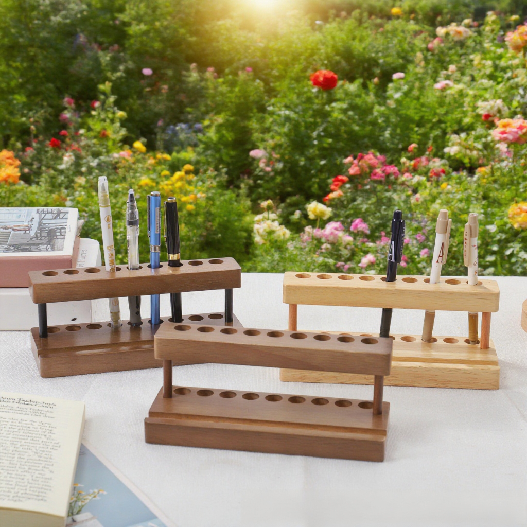 斜め差し込み式高級無垢材ペンホルダーの全体画像