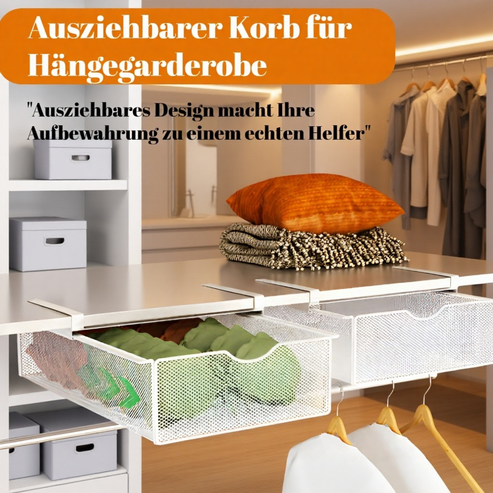 Schubladen-Kleideraufbewahrungskorb für Kleiderschrank, herausziehbare Ablage