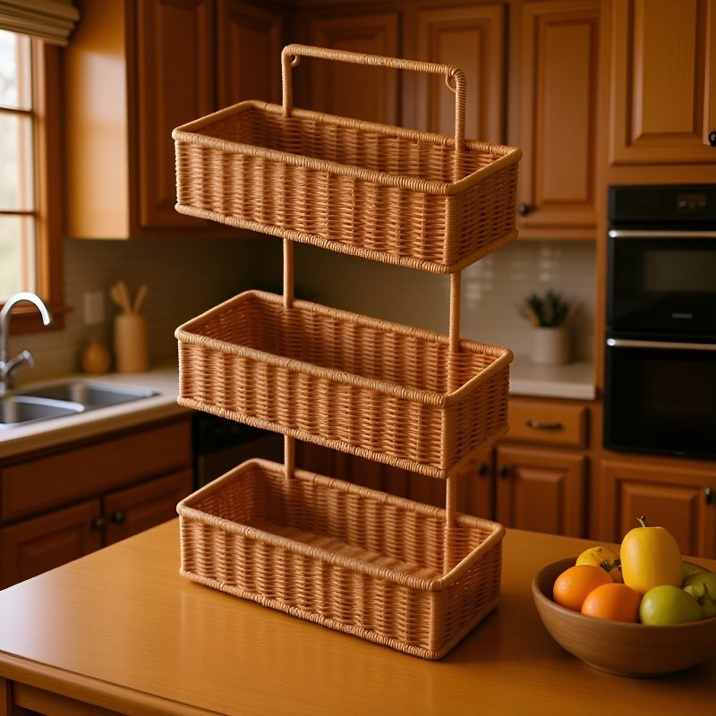 Többszintes fürdőszobai tárolópolc, fúrás nélküli műrattan állvány