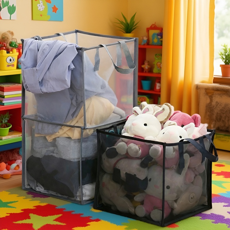 라지 접이식 빨래 바구니 더티 바구니 손잡이 스퀘어 의류 수납 바구니 메쉬 더티 바구니