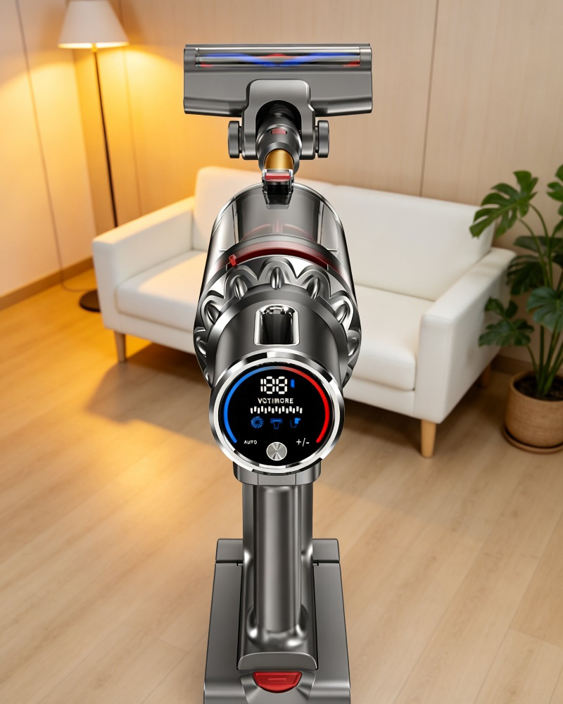 Digital cordless vacuum with self-cleaning system