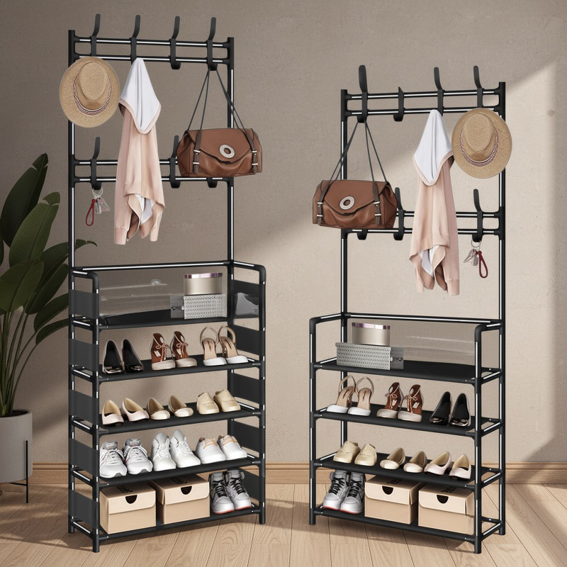 Clothes rack with integrated door hook for easy installation