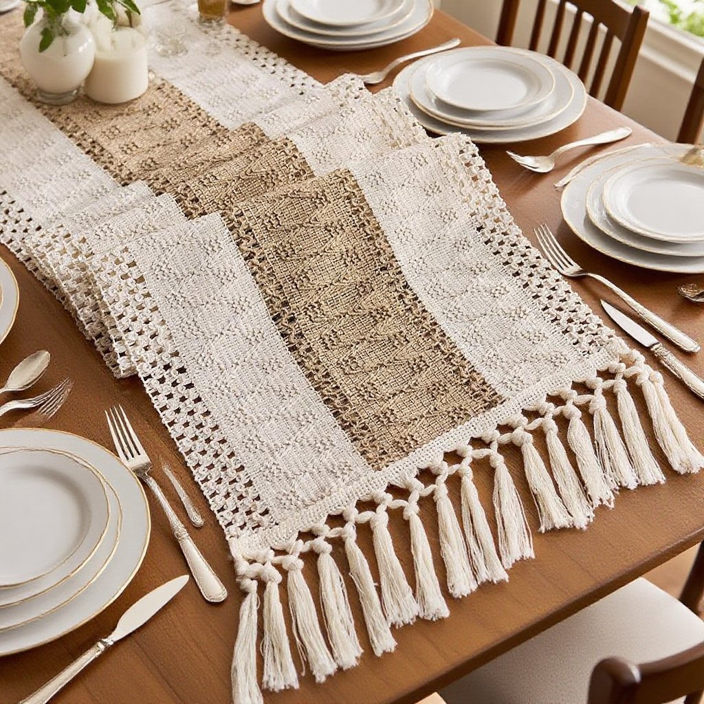 棉麻鏤空流蘇長條桌旗