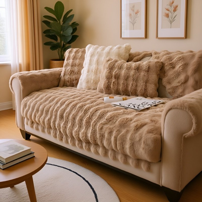 Dickes Sofakissen aus Kaninchenplüsch