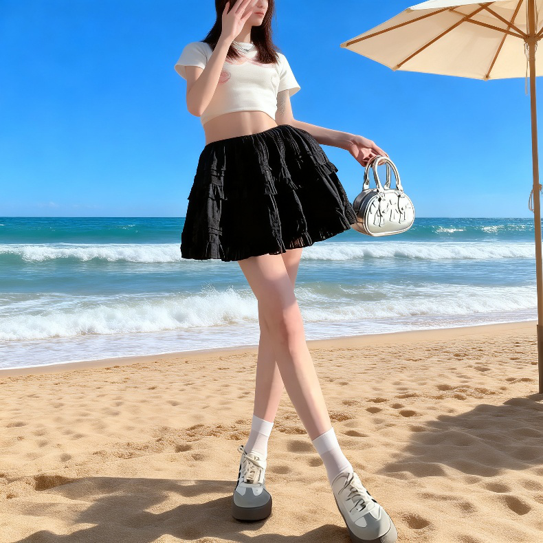 ミニケーキスカート インナーショートパンツ付き 韓国風Aラインスカート 家用可愛い美脚スカートパンツ