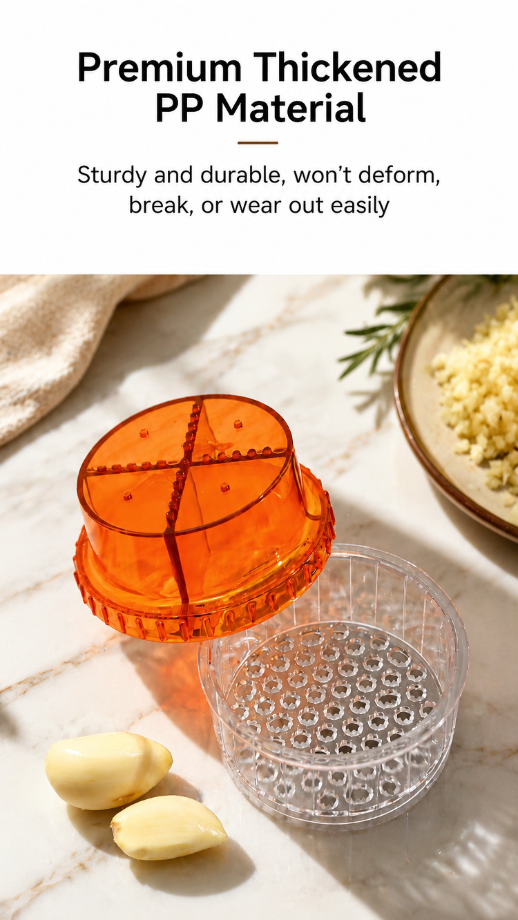 Durable kitchen garlic crusher on countertop