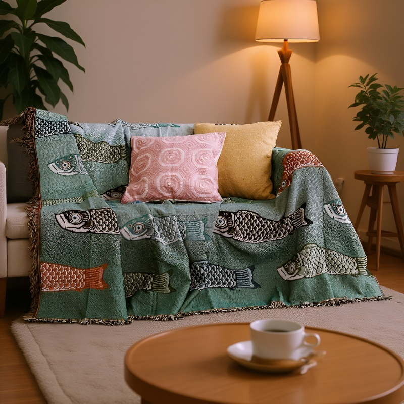 防塵フルカバーソファータオル 鯉装飾カーペット・テーブルクロス ソファブランケット 鯉柄テーブルクロス