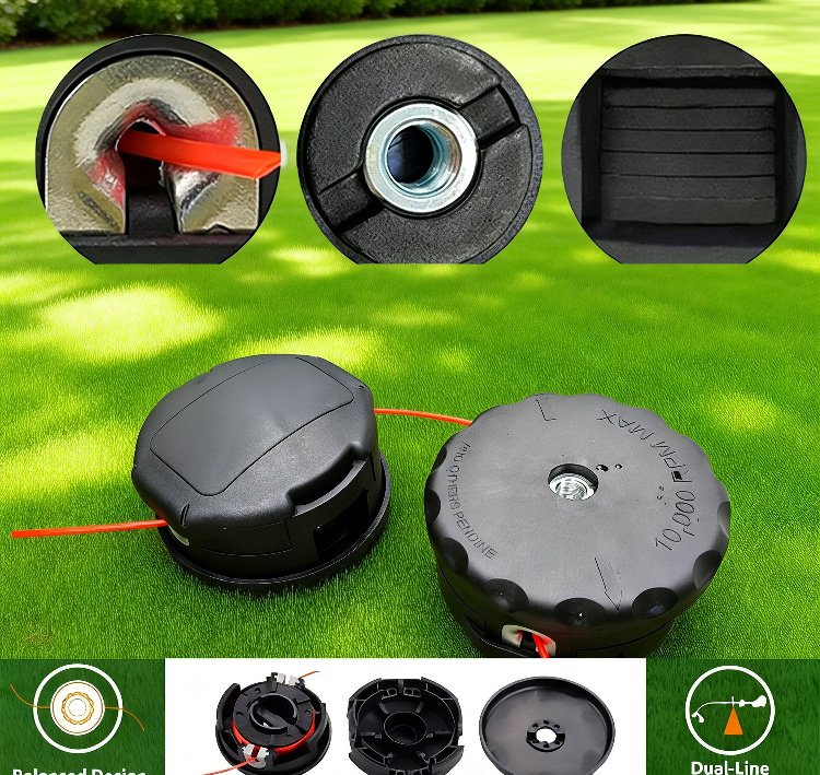 Efficient lawn and grass trimmer head