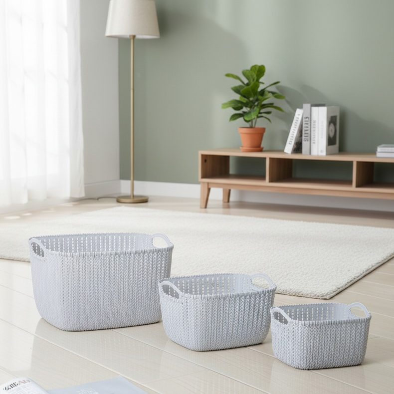 Portable bathroom laundry storage bucket in modern bathroom