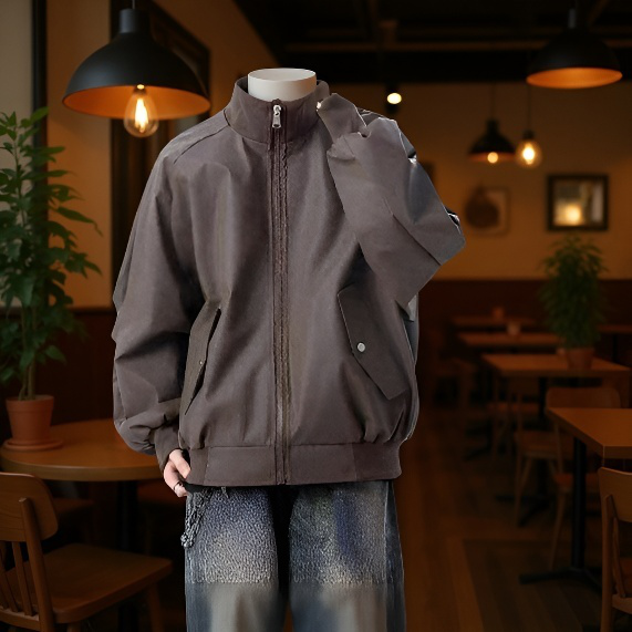 アメリカンスタイルのブラウンのモーターサイクルレザージャケット、暖かくて軽量なメンズアビエイターコート、ゆったりとしたスタンドカラーのベースボールジャケット、秋冬メンズウェア。